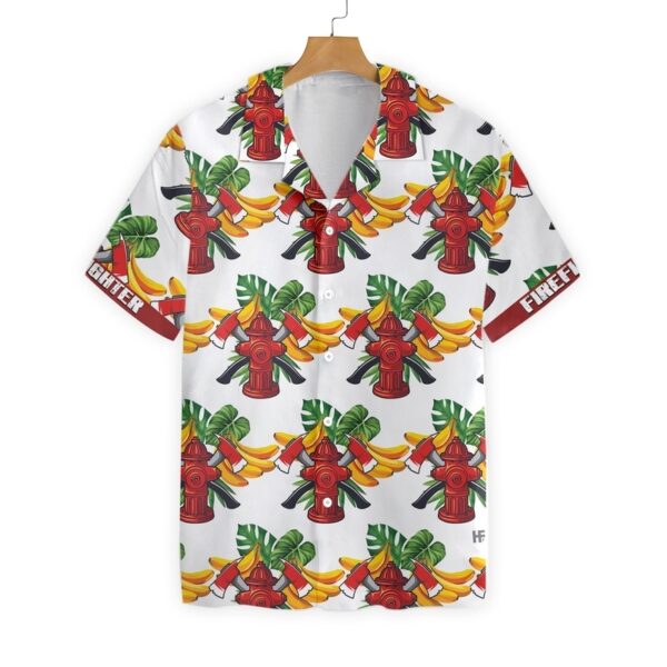 Firefighter Tropical Banana Pattern Custom Hawaiian Shirt, Personalized Cross Axes Firefighter Hawaiian Shirt For Men