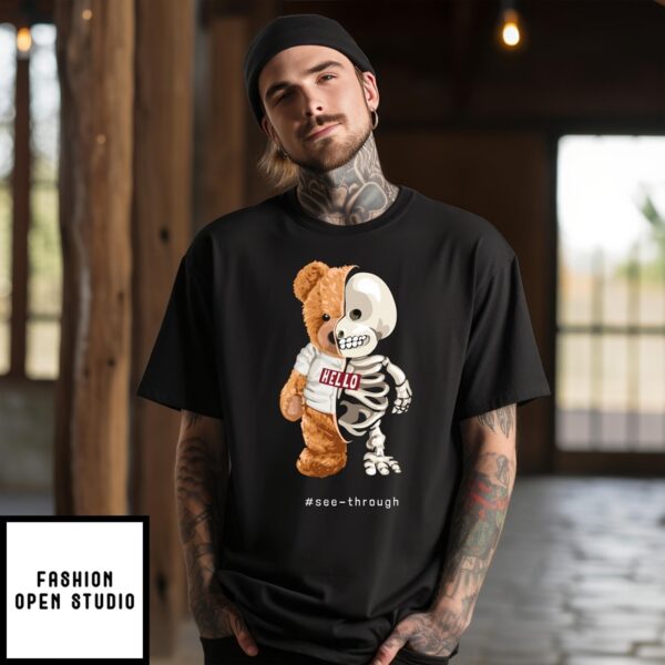 Hello Skeleton Baby And Bear See-Through T-Shirt