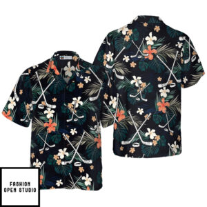 Hockey Tropical Black & Blue Hawaiian Shirt