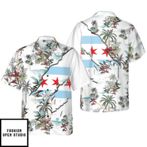 Navy Chicago Tropical Palm Island Men Hawaiian Shirt