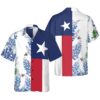 Royal Blue Bluebonnet Texas Hawaiian Shirt, Floral Texas Flag Shirt Vertical Version Italic Star, Proud Texas Shirt For Men