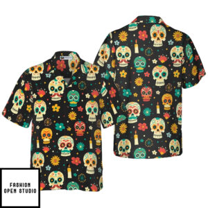 Skull Day Of The Dead Pattern Flower Hawaiian Shirt