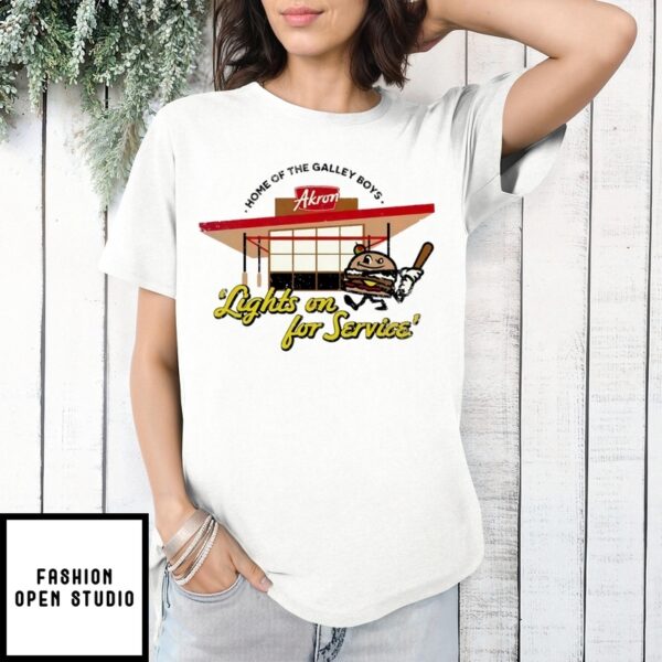Akron Rubber Ducks Lights On For Service Hamberger T-Shirt