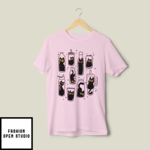 Black Cat Cups And Bottles 2025 T-Shirt
