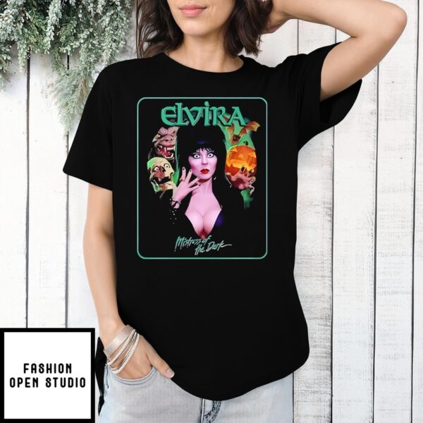 Elvira Mistress Of The Dark Halloween Collage 2025 T-Shirt