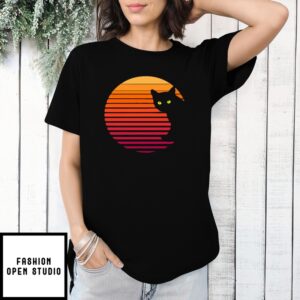 Mother’S Day Funny Gift Ideas Apparel Cat Yellow Eye Peeping Sunset Mama T-Shirt