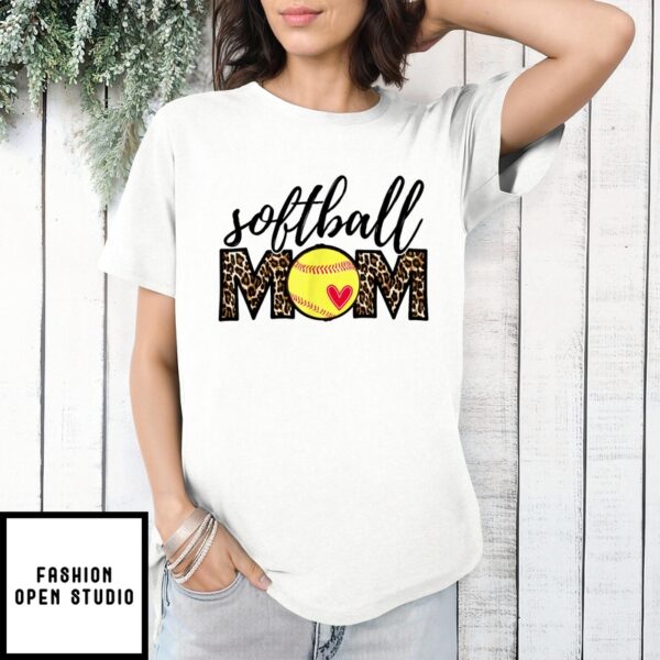 Mother’S Day T-Shirt Softball Mom Leopard Gift For Sport Lovers