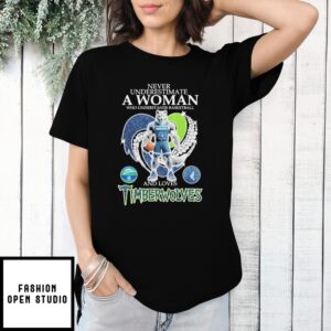 Never Underestimate A Woman Who Understands Basketball And Loves Minnesota Timberwolves Mascot Diamond Heart T-Shirt