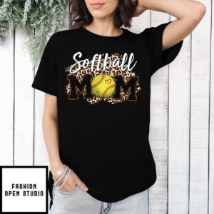 Softball Mom Leopard Funny Baseball Mother’S Day T-Shirt