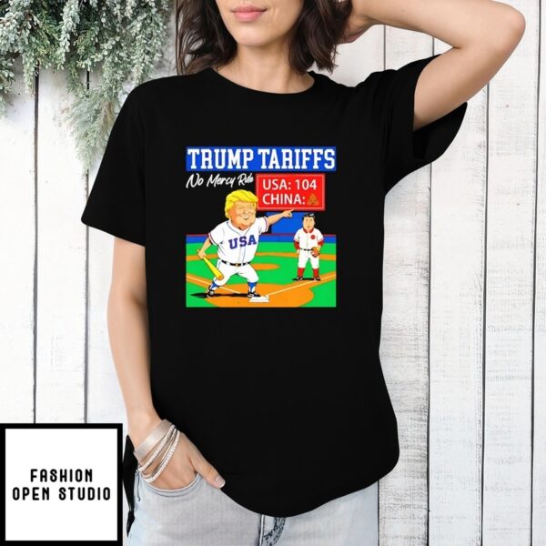 Trump Tariffs No Mercy Rule Usa 104 China Baseball Caricature T-Shirt