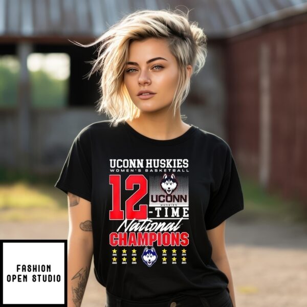 Uconn Huskies Women’S Basketball 12 Time National Champions 2025 Star T-Shirt