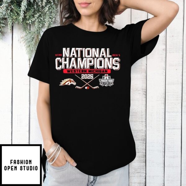 Western Michigan Broncos Frozen Four 2025 Ncaa Ice Hockey Champs Logo T-Shirt