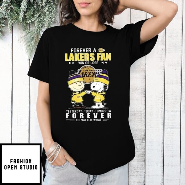 Charlie Brown Snoopy Fist Pump Forever A La Lakers Fan Win Or Lose No Matter What T-Shirt