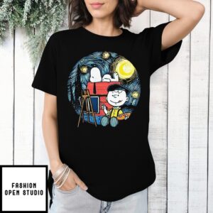 Charlie Brown Vincent Van Gogh Painting A Starry Night With Snoopy Painting The Night T-Shirt