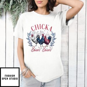 Chicka Boom Boom Farmer 4Th Of July Patriotic Rooster T-Shirt