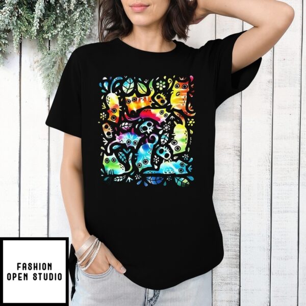 Colorful Cats And Skulls Nine Lives T-Shirt