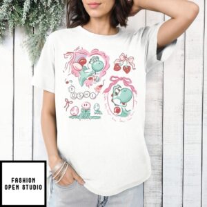 Coquette Bow Mario Yoshi Baby Strawberries T-Shirt