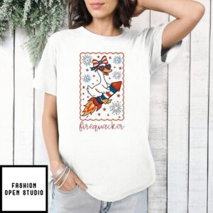 Firequacker Patriotic Goose Fourth Of July Independence Day Retro Usa Flag Funny T-Shirt
