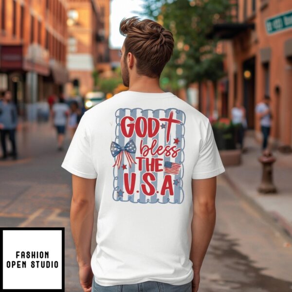 God Bless The Usa Red White And Blue Patriotic Coquette Independence Day T-Shirt