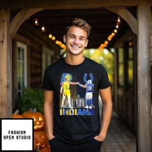 Indiana Pacers Tyrese Haliburton Vs Indianapolis Colts Jonathan Taylor City Skyline Signatures T-Shirt