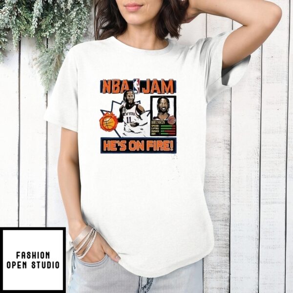 Jalen Brunson New York Knicks Nba Jam He’S On Fire T-Shirt
