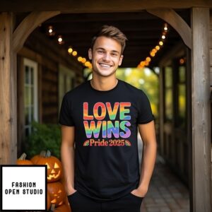 Love Wins Pride 2025 Rainbow Graphic T-Shirt
