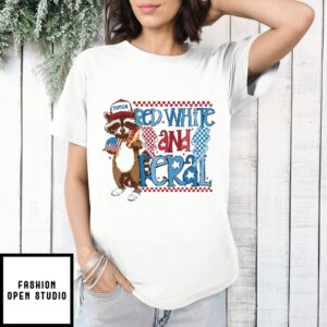 Raccoon Red White And Feral Merica Usa Flag Independence Day T-Shirt