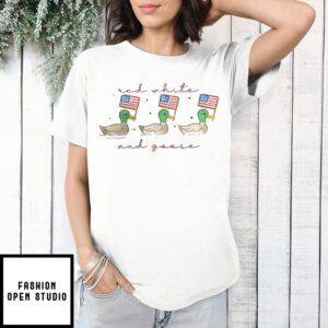 Red White And Patriotic Goose 4Th Of July Usa Retro Independence Day T-Shirt
