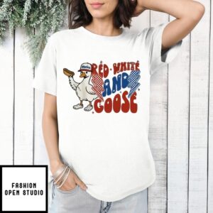 Red White And Patriotic Goose Hotdog Retro Independence Day T-Shirt