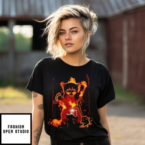 Cat Shall Not Pass Fire Flames Gandalf Catdalf Frodo Lord Of The Rings T-Shirt