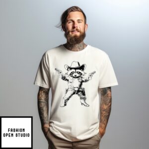 Cowboy Raccoon With Gun Funny T-Shirt