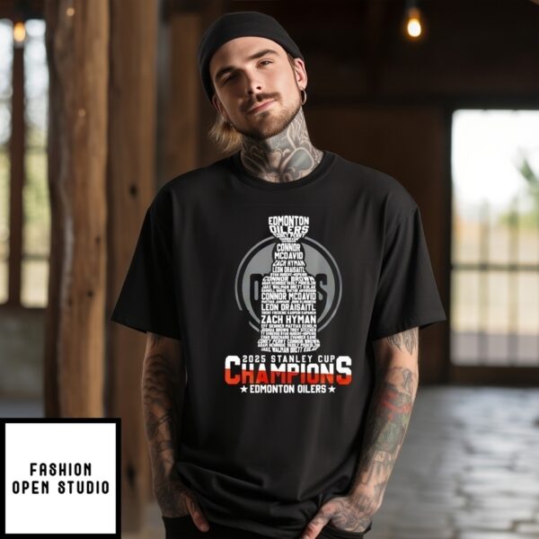 Edmonton Oilers 2025 Stanley Cup Champions Name Trophy T-Shirt