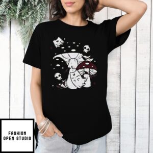 Ghost Cat Mushrooms Skull T-Shirt