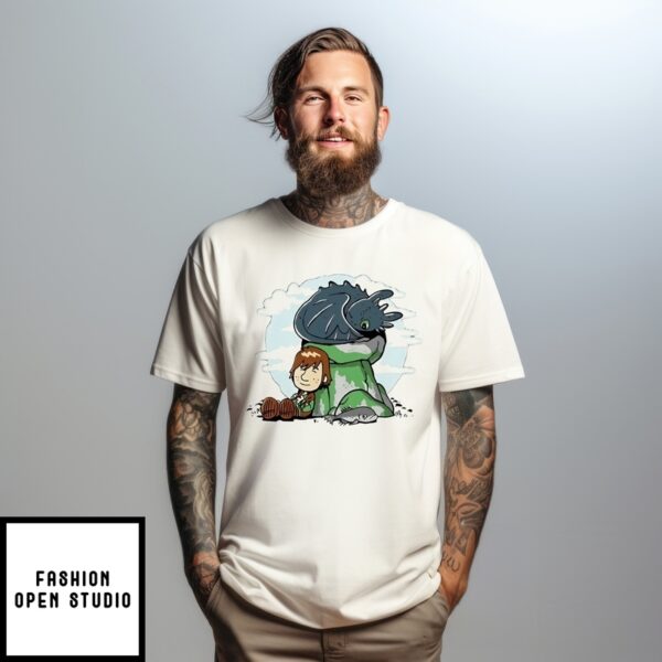 Hiccup And Toothless How To Train Your Dragon X Peanuts Relaxing With My Dragon T-Shirt