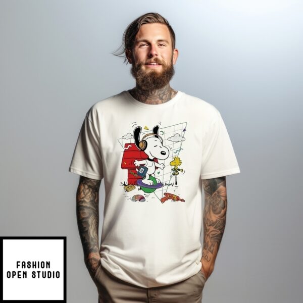 Snoopy And Woodstock Bouncing On A Pogo Ball And A Pogo Stick T-Shirt