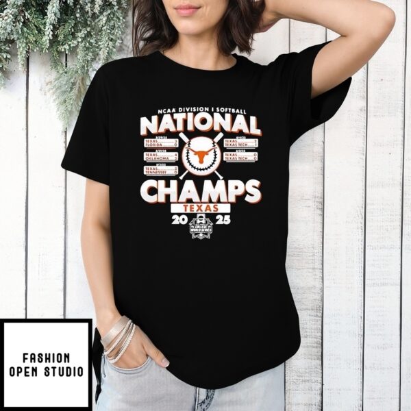Texas Longhorns Ncaa Softball National Champions 2025 Schedule T-Shirt