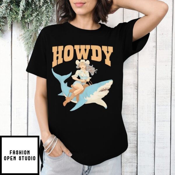 Cowgirl Riding Shark Rodeo T-Shirt