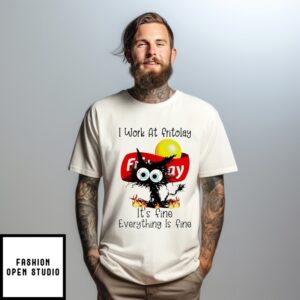 I Work At Fritolay It’S Fine Everything Is Fine Black Cat T-Shirt