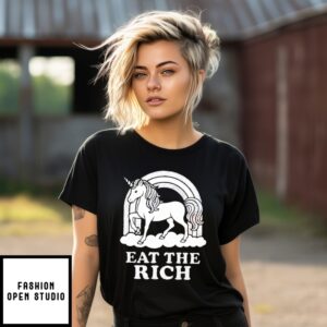 Eat The Rich Unicorn Anti Fascist Retro T-Shirt