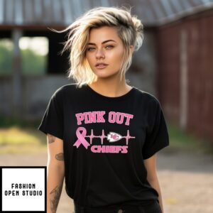 Pink Out Kansas City Chiefs Breast Cancer Awareness Heartbeat T-Shirt