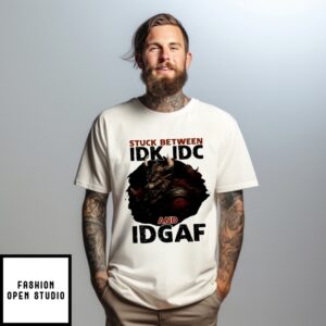 Stuck Between Idk Idc And Idgaf Viking Wolf Halloween T-Shirt