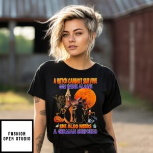 A Witch On Wine She Needs A German Shepherd Dog Halloween T-Shirt