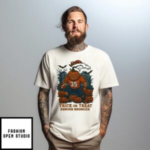 Denver Broncos Pumpkin Player Trick Or Treat Halloween 2025 T-Shirt