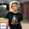 Ghost Holding Black Cat Lover Groovy Floral Halloween T-Shirt