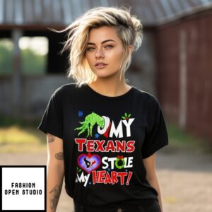Houston Texans My Texans Stole My Heart Grinch Hand Christmas T-Shirt