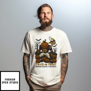 Minnesota Vikings Pumpkin Player Trick Or Treat Halloween 2025 T-Shirt