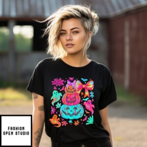 Neon Halloween Pumpkin Ghost T-Shirt