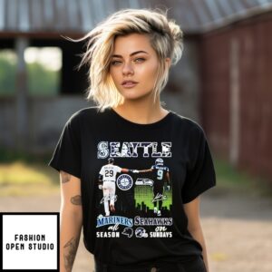 Seattle Mariners Cal Raleigh All Season Vs Seattle Seahawks Kenneth Walker Iii On Sunday T-Shirt