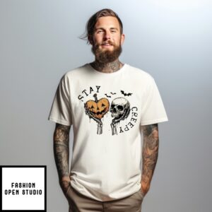 Skull And Pumpkin Heart Stay Creepy Halloween T-Shirt