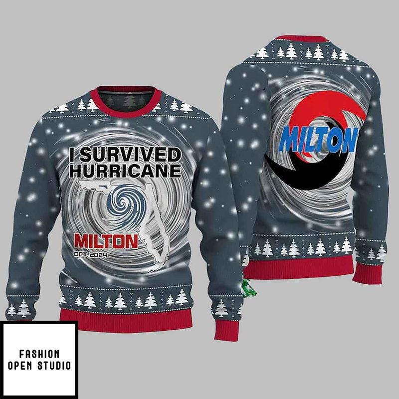 2024 I Survived Hurricane Milton Pray For Florida Ugly Christmas Sweater